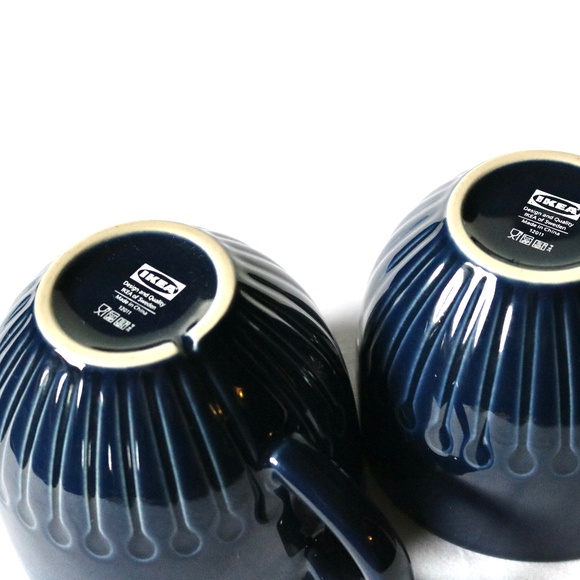 Set of 2 IKEA Blue Coffee Tea Mugs Strimmig 12oz Stoneware Collectible Fall - Picture 4 of 7